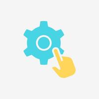 Flat Icon Hand click setting gear button. Technology and system concept, Flat Colorful style. vector