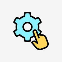 Icon Line Color Hand click setting gear button. Technology and system concept, Outline Fill Color style. vector