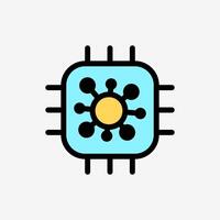 Icon Line Color Cpu chip micro processor with virus. Technology and system concept, Outline Fill Color style. vector