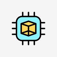 Icon Line Color microchip processor gpu for rendering 3d design. Technology and system concept, Outline Fill Color style. vector