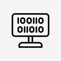 Icon Line Computer desktop with binary code. Technology and system concept, Outline style. vector