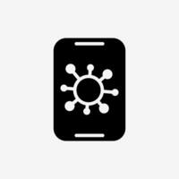 Icon Solid Black Smartphone with virus. Technology and system concept, Glyph style. vector