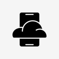 Icon Solid Black Cloud system and smartphone. Technology and system concept, Glyph style. vector