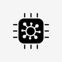 Icon Solid Black Cpu chip micro processor with virus. Technology and system concept, Glyph style. vector