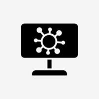 Icon Solid Black Virus on computer or desktop. Technology and system concept, Glyph style. vector