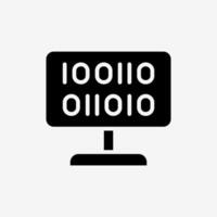Icon Solid Black Computer desktop with binary code. Technology and system concept, Glyph style. vector