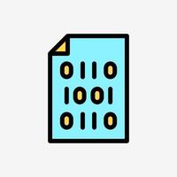 Icon Line Color Paper file document with binary code. Technology and system concept, Outline Fill Color style. vector