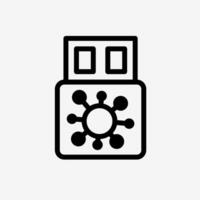 Icon Line Virus on USB flash drive. Technology and system concept, Outline style. vector