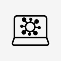 Icon Line Virus on computer or laptop. Technology and system concept, Outline style. vector