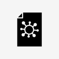 Icon Solid Black Paper file document with virus. Technology and system concept, Glyph style. vector