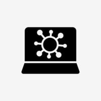 Icon Solid Black Virus on computer or laptop. Technology and system concept, Glyph style. vector