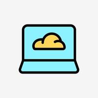 Icon Line Color Cloud system and Laptop computer. Technology and system concept, Outline Fill Color style. vector