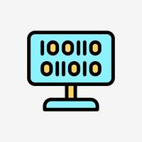 Icon Line Color Computer desktop with binary code. Technology and system concept, Outline Fill Color style. vector