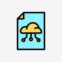 Icon Line Color Paper file document with Cloud system. Technology and system concept, Outline Fill Color style. vector