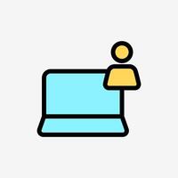 Icon Line Color Laptop and user. Technology and system concept, Outline Fill Color style. vector