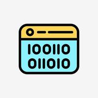Icon Line Color web window panel with Binary code. Technology and system concept, Outline Fill Color style. vector