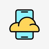 Icon Line Color Cloud system and smartphone. Technology and system concept, Outline Fill Color style. vector