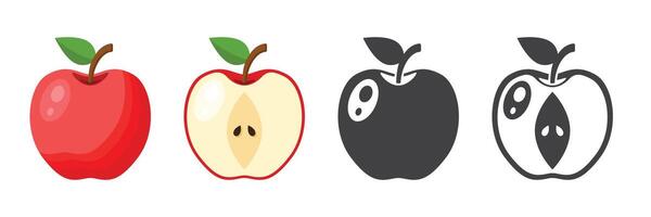 Apple fruit icon set in flat style. Healthy dessert illustration on isolated background. Fresh food sign business concept. vector