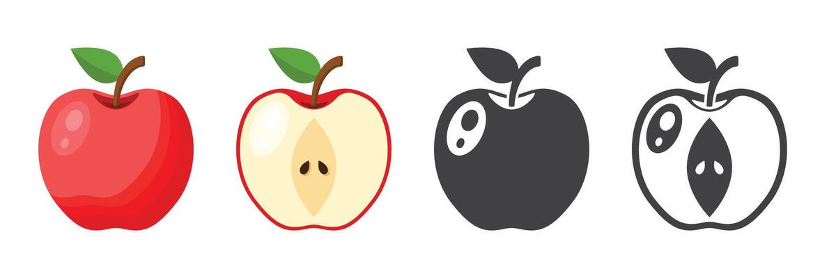 Apple fruit icon set in flat style. Healthy dessert illustration on isolated background. Fresh food sign business concept.