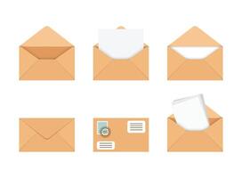 Envelope with letter icons set in flat style. Email document illustration on isolated background. Postcard sign business concept. vector