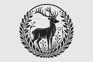 Deer Illustration in Monochrome Art Style vector