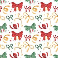 Seamless pattern with colorful bows and ribbons. holiday texture in flat style. Merry Christmas and Happy New Year. Suitable for wallpaper, wrapping paper, fabric, etc. vector