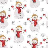Seamless pattern with snowmen and snowflakes. holiday texture in flat style. Suitable for wallpaper, wrapping paper, fabric, etc vector