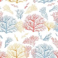 Seamless pattern with corals. Marine texture with algae in flat style. Suitable for wallpaper, fabric, paper, etc vector