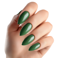 Elegant hand showcasing stylish green almond nails png