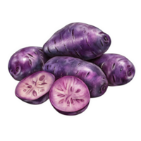 Vibrant Purple Potatoes Whole And Sliced Displayed png