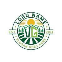 Modern Farmhouse VG Logo Design. Letter VG Agriculture Logo with Sun, Field, and Nature Elements vector