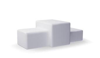3D grey podium sports awards. Render stage for product presentation. Empty stage square podium. Minimal white scene. Pedestal 3D platform vector