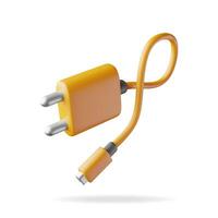 3d orange USB charger isolated on white. Render data transfer wire charger. Connector or plug for gadgets. Device for charging, vector
