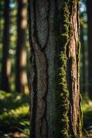 A close-up of a moss-covered tree trunk in a serene forest setting. photo