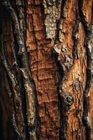 Close-up of textured tree bark showcasing natural patterns and earthy tones. photo