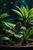 Lush green plants with vibrant leaves in a serene indoor setting. photo