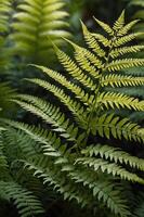 Lush green ferns create a vibrant, natural backdrop, showcasing intricate leaf patterns. photo