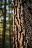 Close-up of tree bark showcasing texture and natural patterns in a forest setting. photo