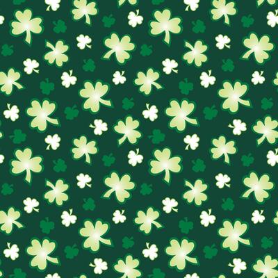 Seamless Saint Patrick Pattern With Shamrock Leaves On Green Background
