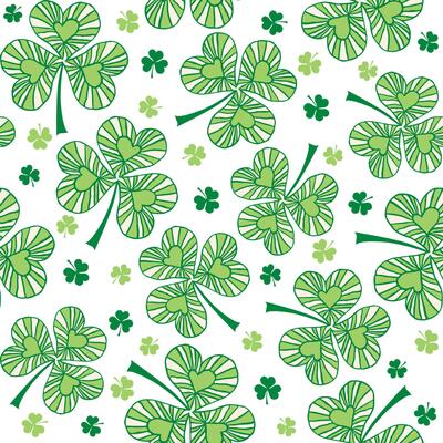 Seamless Saint Patrick Shamrock Leaves Pattern On White Background