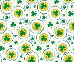 Seamless Saint Patrick Pattern With Clover Leaves And Dotted Circles On Green Background vector