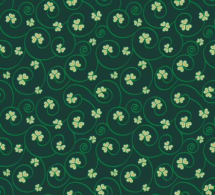 Seamless Saint Patrick Pattern With Shamrock Leaves And Swirls On Green background