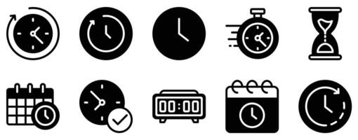Time Icon Set Precise Solid Style Collection for Scheduling and Management vector
