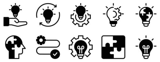 Solution Icon Set Innovative Solid Style Collection for Problem Solving vector