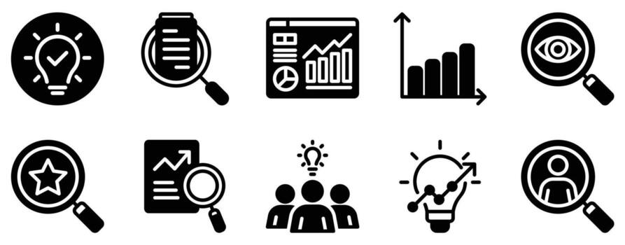 Insight Icon Set Illuminating Solid Style Collection for Knowledge and Understanding vector