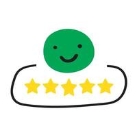 Happy face. Five star rating review. Badge design. Customer experience. Feedback. Flat illustration on white background. vector