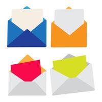 Collection of open envelopes with letters. Flat design. Isolated icons. Hand drawn illustrations on white background. vector
