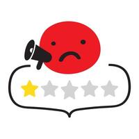 Customer experience. 1 star rating review. Unsatisfied client. Hand drawn badge. Illustration on white background. vector