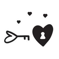 A key and a heart. Love. Isolated outline icons. Black color. Hand drawn illustration on white background. vector