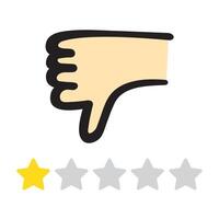 Bad customer experience. Thumb down. One star rating review. Flat design. Illustration on white background. vector